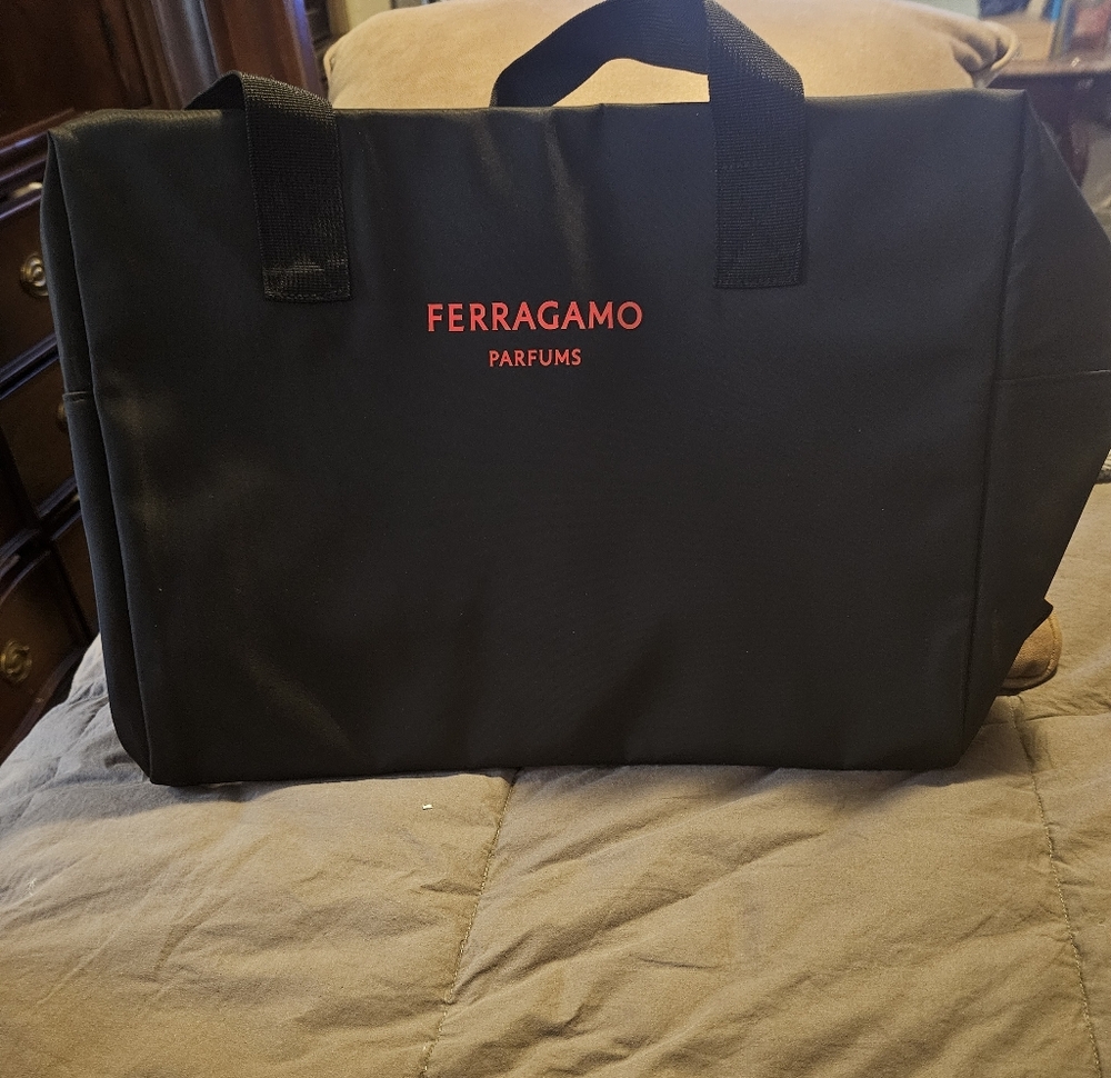 Salvatore Ferragamo Black Tote Bag with Red Accents